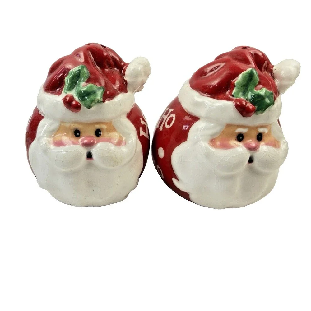 Vintage Ceramic Santa Claus Salt & Pepper Shakers Ho Ho Ho Christmas Set